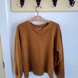 Old Navy Waffle-Knit Henley Sweater in Mustard